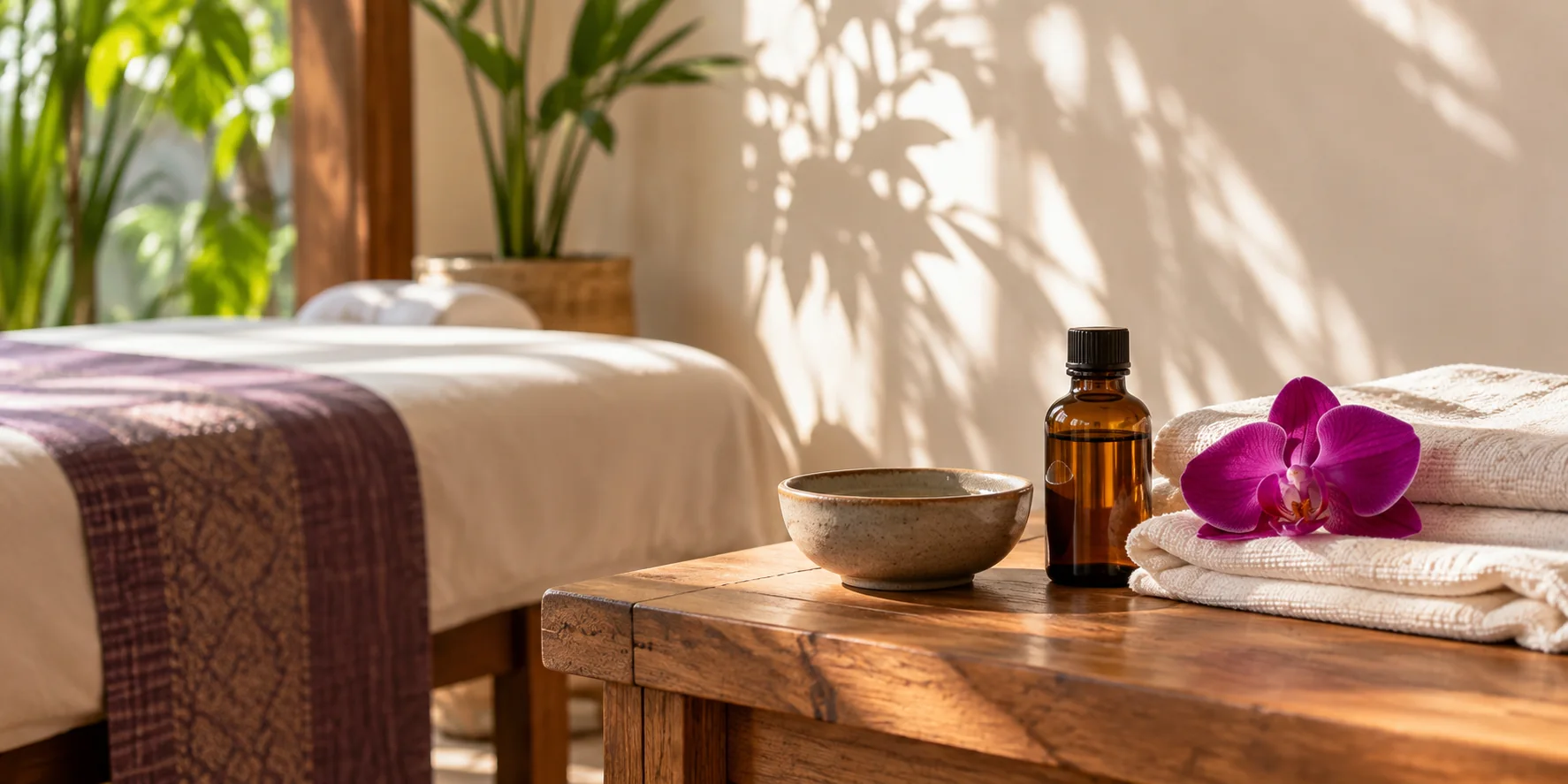 Massageolie en orchidee voor een zachte ontspanningsmassage